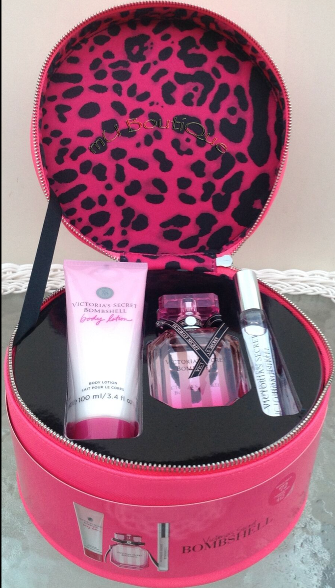 1 VICTORIAS SECRET ROUND LEOPARD TRAIN CASE EDP LOTION