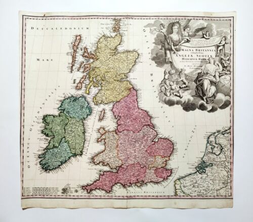 British Isles Great Britain Magna Britannia original antique map B Homann 1710