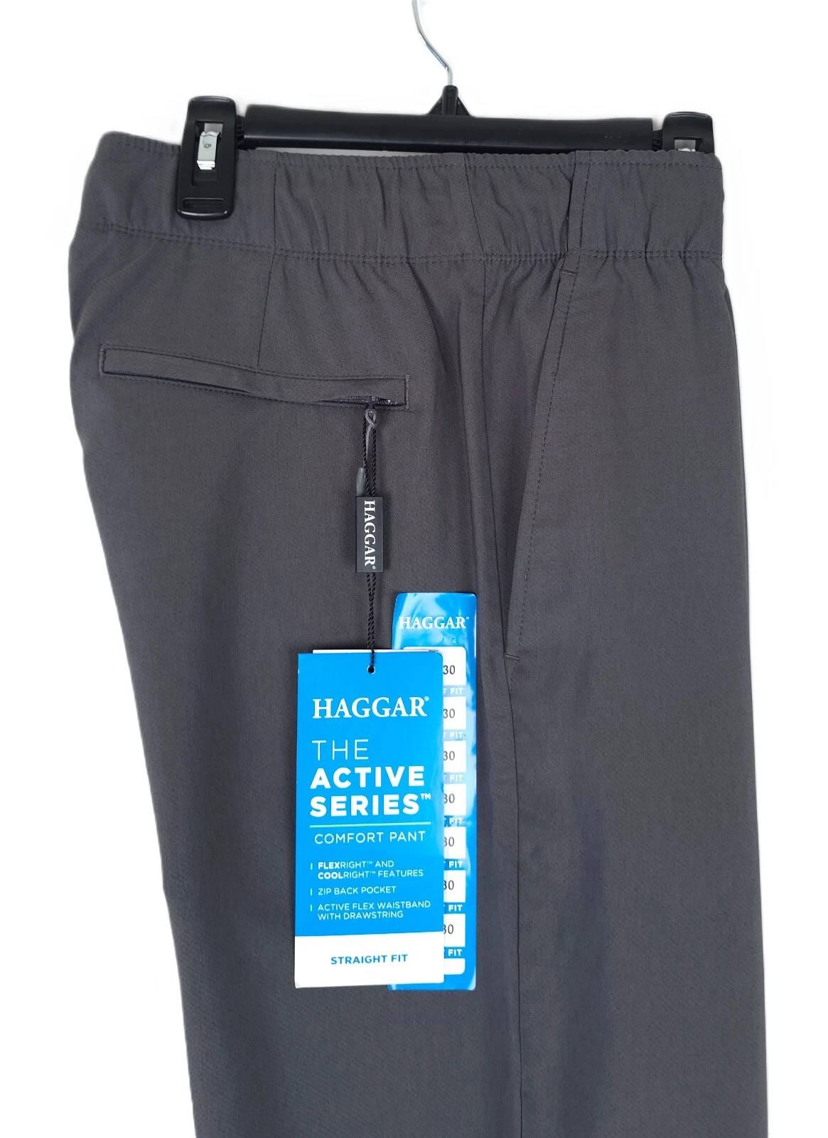 Haggar Mens Straight Fit Comfort Pants 33x30 Dark Grey Stretch Active Series NWT