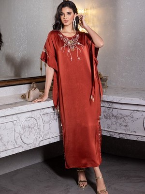 ladies kaftan dresses Long For Women Dress Batwing Sleeve Beach Kaftan For Women basically over the fullest part of your breast SHU-SHI Women's Ethnic V-Neck Kaftan