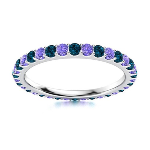 Full Eternity Round Tanzanite & London Blue Topaz 925 Sterling Silver Women Ring