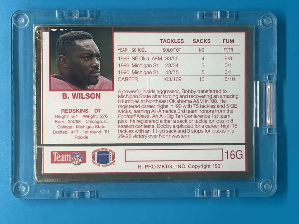 1991 Action Packed 24 KT Gold 16G Bobby Wilson Redskins - Image 2 of 2