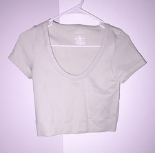 Wild Fable White Ribbed Knit Cropped T-Shirt ...