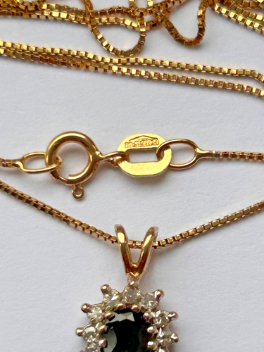 CLASSIC SAPPHIRE & DIAMOND CLUSTER PENDANT IN 9CT 9K YELLOW GOLD 19 INCH CHAIN - Picture 4 of 8