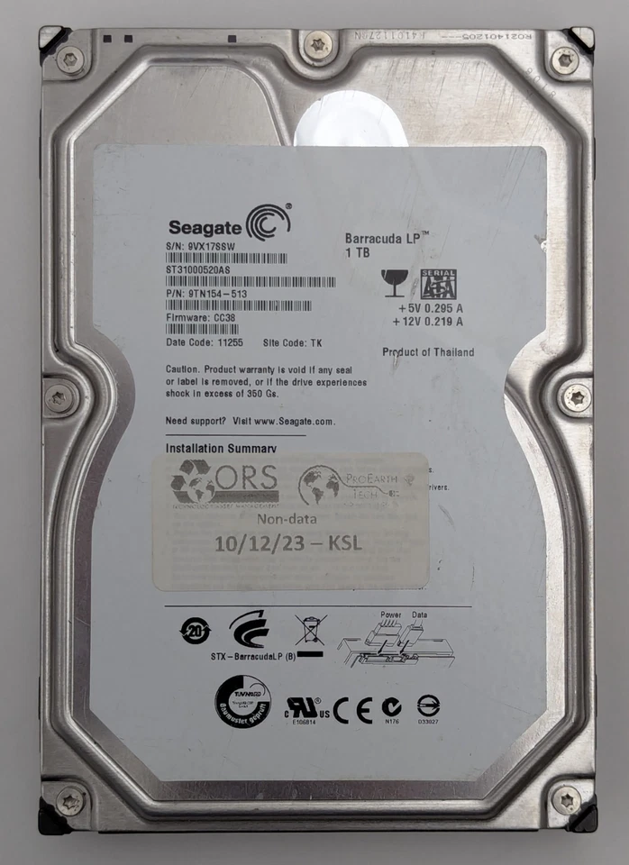 Lot of 6 Seagate Barracuda LP 1TB 5900 RPM SATA II 3.5" Hard Drive ST31000520AS - Image 4 of 4