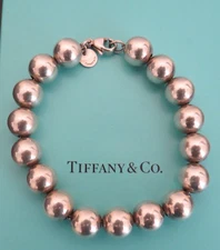 VINTAGE TIFFANY & CO STERLING SILVER  BEAD BRACELET  7 1/2" IN LENGTH BEADS 10MM