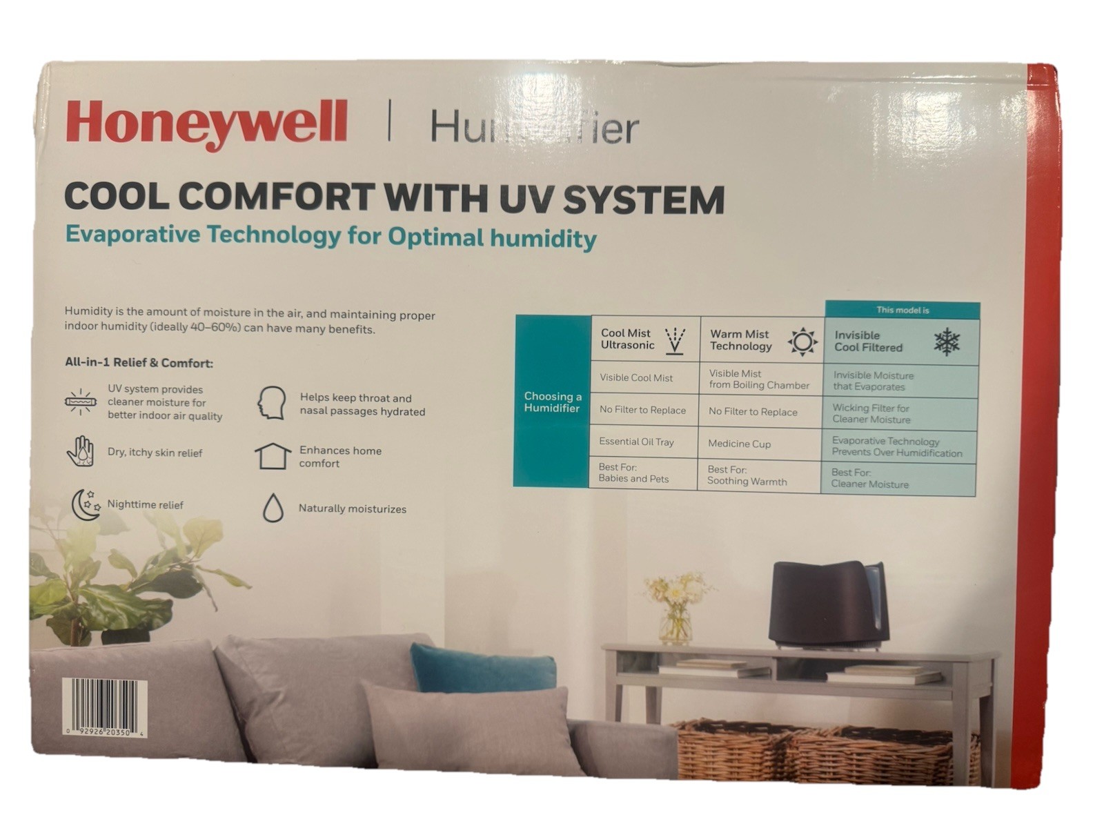 Honeywell Cool Moisture Humidifier for Bedroom/Medium Rooms, HCM350B