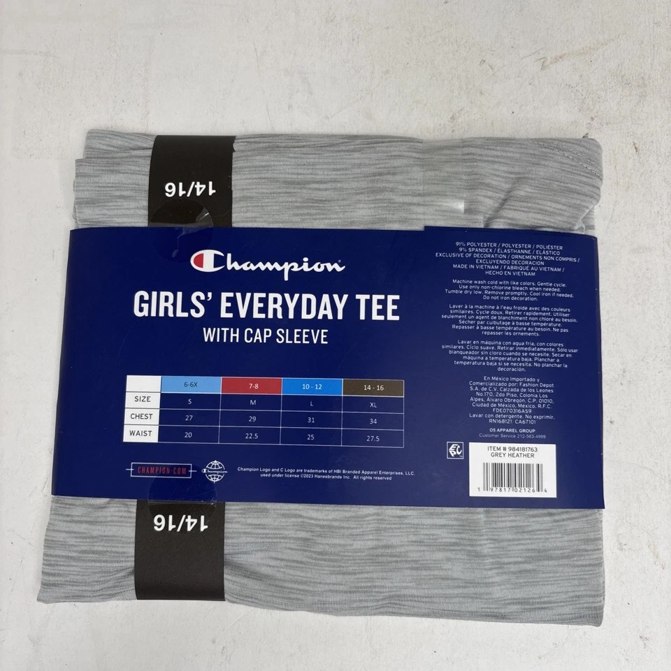 Camiseta de manga corta para niñas Champion talla 14/16 gris Foto 4 de 4