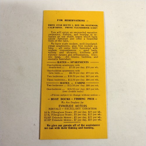 Davis Lake Resort On Lake Almanor Brochure Vintage - Picture 2 of 2