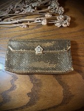 Vintage gold mesh whiting and Davis evening cocktail clutch purse handbag