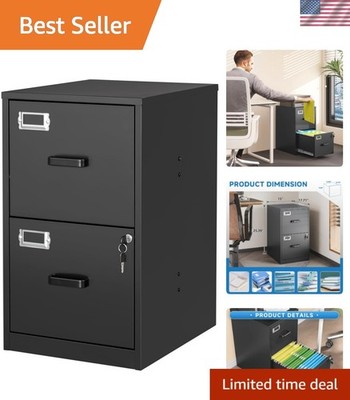 2 Drawer File Cabinet with Lock Vertical Filing Storage Cabinet Office Home S...
