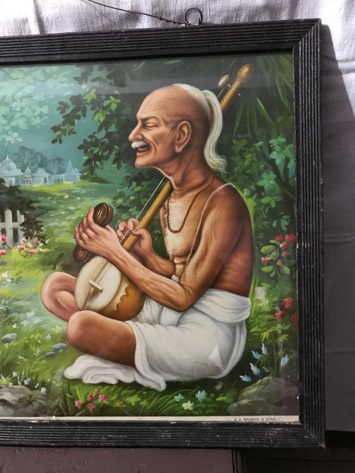 Vintage Old Hindu Temple Religious Print Guru Teaching Kid Lord Krishna A-97 - Immagine 4 di 4