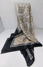 Large Square Satin Scarf 45 Baroque Geometric Print Black Gold Ivory