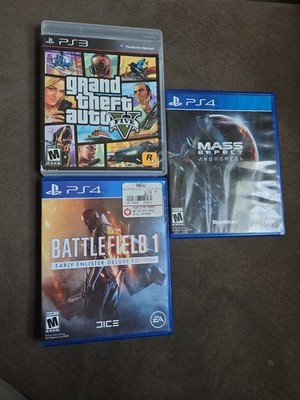 PS3 PS4 Game Lot GTA 5 Battlefield 1 Deluxe Mass Effect Andromeda