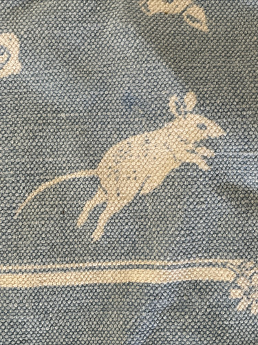 Alfombra de cuna de colección años 50 21x33 azul blanco bebé conejito oso zorro RARA Cottagecore - Imagen 8 de 17
