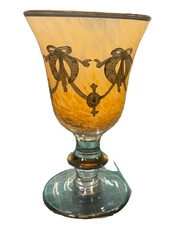Vintage Interglass Italy Medici 24K Gild Wine Goblet Color: Morning Mist Yellow