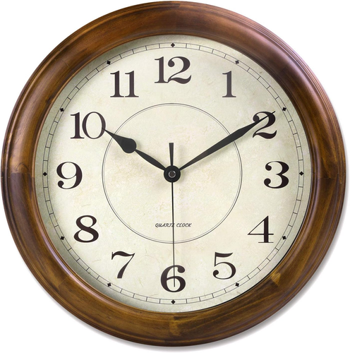 Wall Clock Wood 14 Inch Silent Wall Clocks Large Decorative Battery Operated Non - Foto 9 di 12