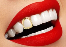 Custom Fit Open Face Grillz 14K Gold Plated Single Tooth Teeth Cap w Mold Kit