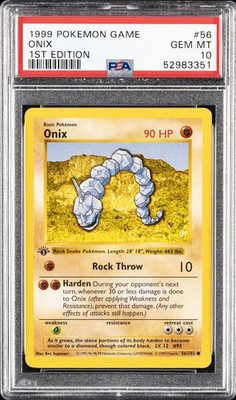 1999 POKEMON BASE SET 1ST EDITION #56 ONIX PSA 10 | eBay 1999 POKEMON BASE SET 1ST EDITION #56 ONIX PSA 10 | eBay