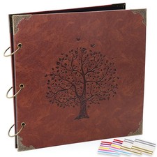 Photo Album Scrapbook, 12x12 inch 50 Pages Vintage Leather Cover Big Three-Ri...