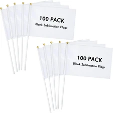 Remerry 100 Pieces Sublimation Flags Blank Small White Blank Flags on Stick f