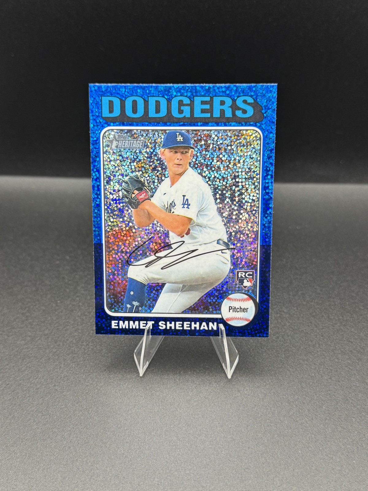 2024 Topps Heritage - Emmet Sheehan #187 Chrome Blue Sparkle Refractor (RC)