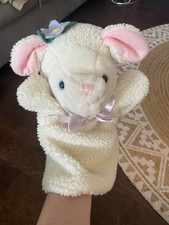 Vintage Kids II White Lamb Hand Puppet Pink Ears Sherpa Purple Flower Bow 1996