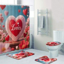 Valentine Shower Curtain Set for Bathroom, Wedding,Happy Valentine's Day Gnom...