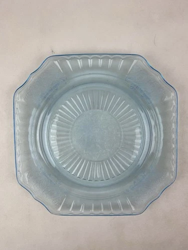 Anchor Hocking Blue Depression Glass Mayfair Open Rose Pattern 8.5” Plate