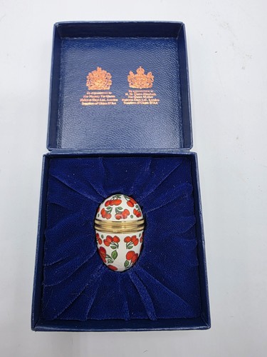 Vintage Halcyon Days Mini Cherries Egg Shaped Enamel Trinket Box w/Box