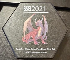 Metallic Dice Games: GenCon 2021 Sharp Edge Pyre Resin Dice Set, Limited Edition