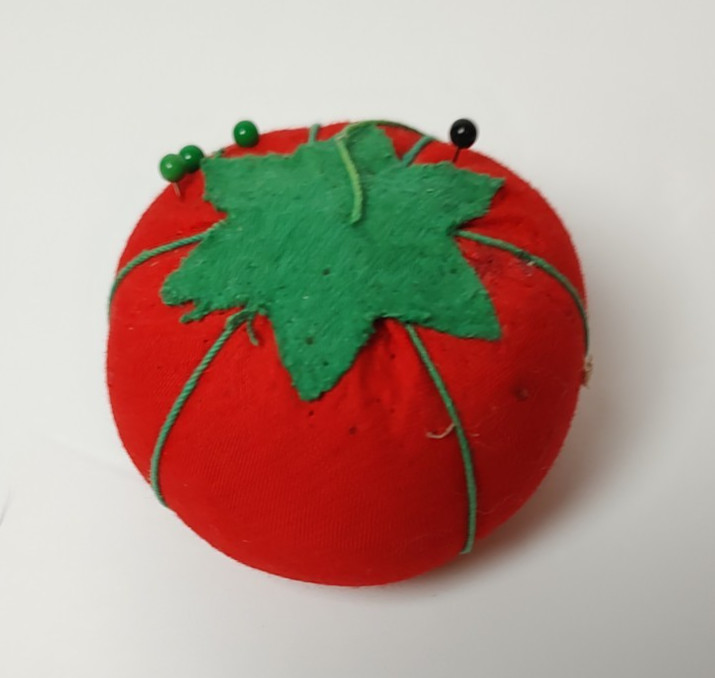 Vintage Woven Wicker Sewing Basket Box With Tapestry Floral Hinged Lid with Misc