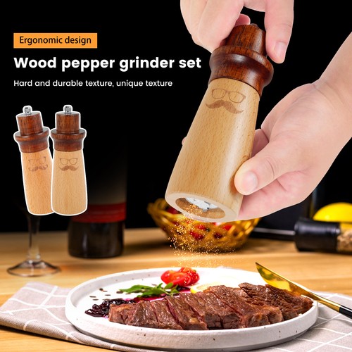 2 Pcs Wood Salt and Pepper Grinder Set with Adjustable Ceramic Grinding