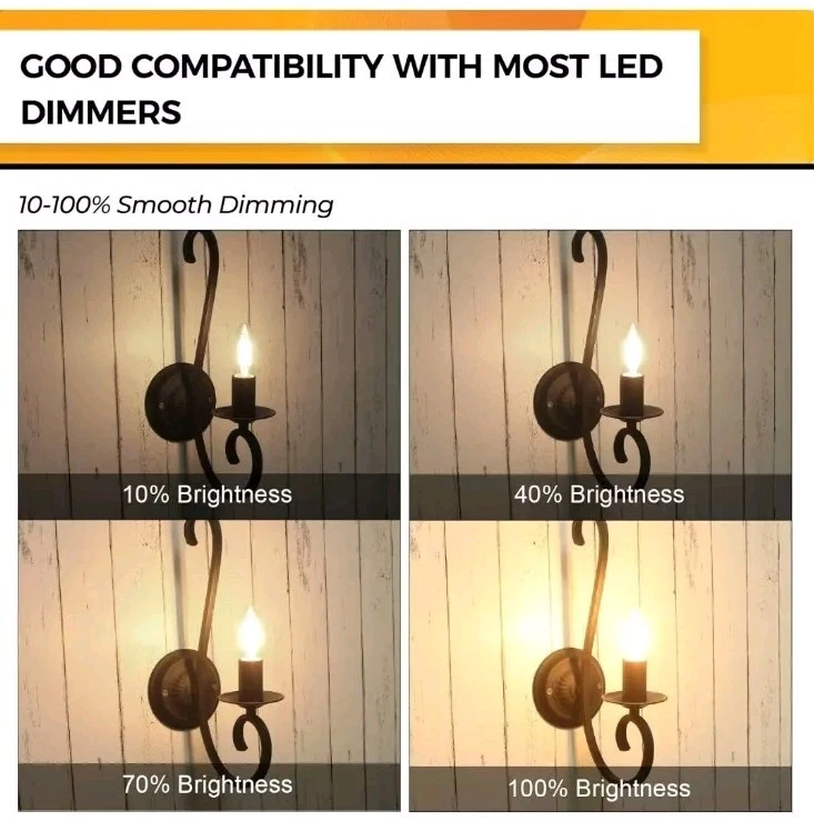 90+CRI Candelabra LED Light Bulbs 60 Watt, 12 Count (Pack of 1) 60w 2700k - Image 4 of 4