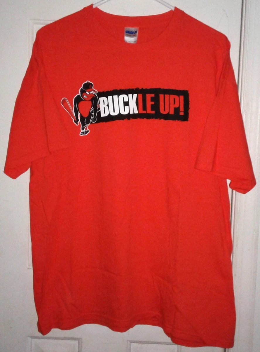 MLB Baltimore Orioles "BUCKLE UP!" XL T-Shirt Stadium Giveaway Shirt  Angry Bird