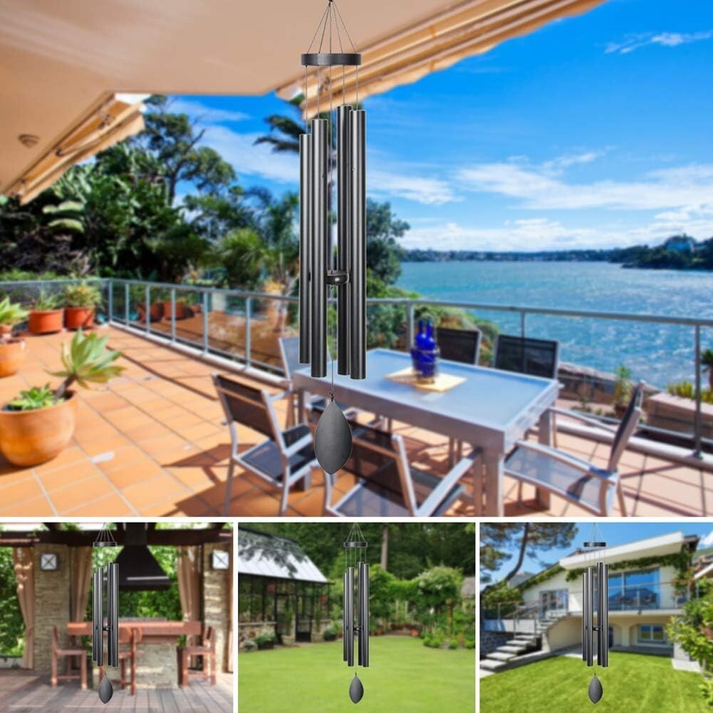 Elegant 44'' Black Wind Chimes - Perfect Decor for Memorials and Gardens