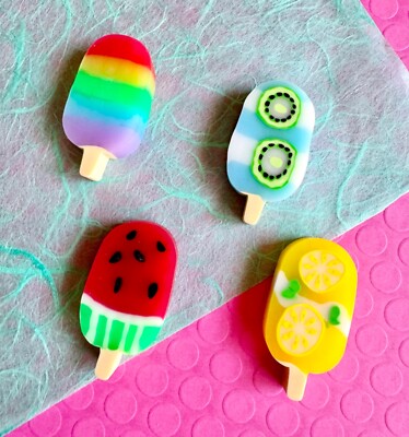 New Colorful Lemon Watermelon Kiwi Popsicle School Supplies Erasers Set of 4