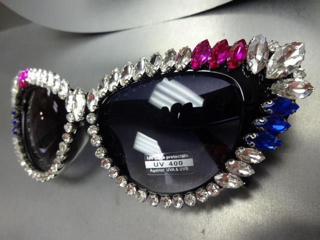 Oversized Exaggerated Retro Cat Eye SUNGLASSES Big Frame Bling Crystals HANDMADE image 8