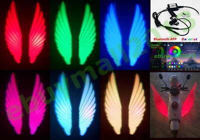 BT APP Motorbike Side Tail RGB LED Angel Wing Welcome Warn Lamp Shadow Projector