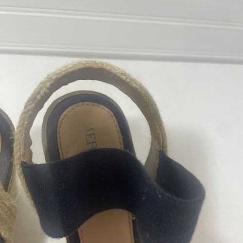 Merona Espadrille Wedge Sandals Shoes Women 7.5 Navy Blue Straps Straw Woven Tan - Picture 18 of 24