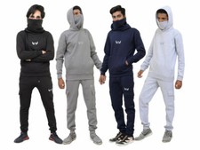 New GYM CREW Men Tracksuit Set Snood MASK Hooded Top with Joggers Fleece Suit