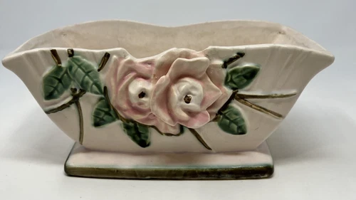 Vintage McCoy Pottery Wild Rose 8" Pink Rectangle 1940’s Vintage Planter
