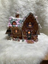 Vintage Hand painted Porcelain Lighted Gingerbread House Christmas Decoration