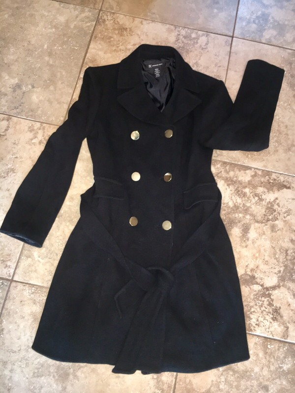 INC International Concepts Trench Pea Coat Belt Jacket Coat Women’s S Black