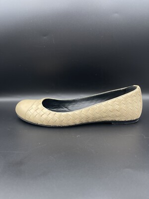 Bottega Veneta Taupe Nude Nappa Woven Leather Ballet Flats Cap Toe