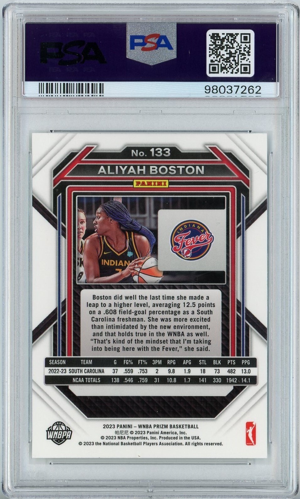 2023 Panini Prizm WNBA 133 Aliyah Boston RC PSA 10 Gem Mint POP 115 view 8
