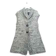 Additions By Chico's Tunic Sweater Vest Women 1/L Black Beige Cotton Knit Chunky