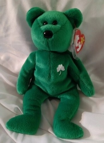 Original Beanie Baby Erin Lucky Irish Shamrock Bear Retired 1997 TY grün Plüsch - Bild 1 von 8