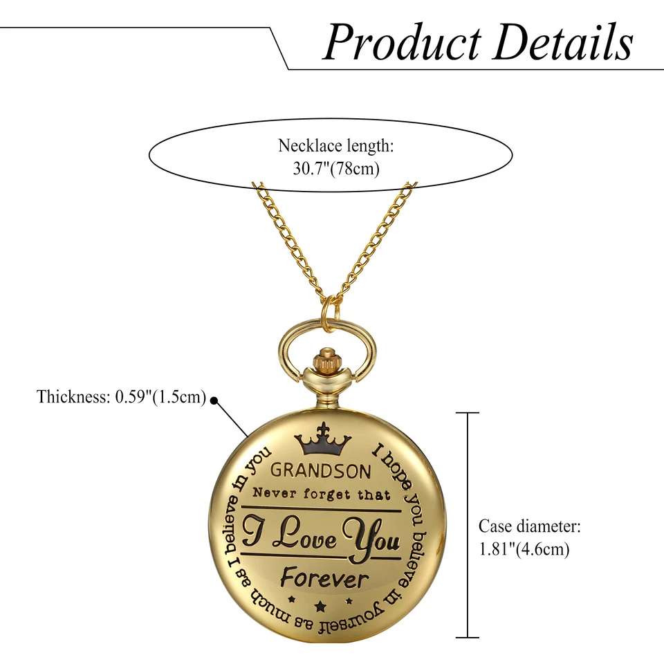 "TO MY GRANDSON" Quartz Arabic Numerals Pocket Watch Necklace From Grandparent - Image 2 of 4