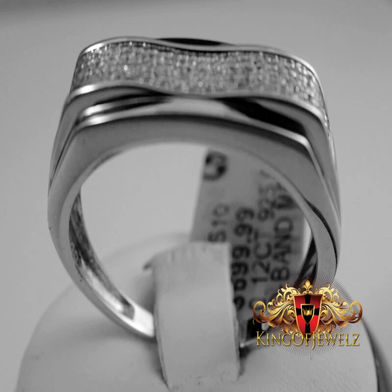 Genuine Diamond Men Groom Angled Bold Design Wedding Pinky Band Gold Finish Ring